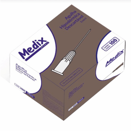 AGULHA HIPODERMICA MARROM 13 X 45 CM 26G CAIXA C/100 - MEDIX