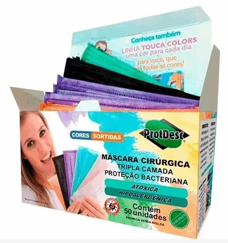 MASCARA DESCARTÁVEL TRIPLA COLORS CAIXA C/50 UN. PROTDESC