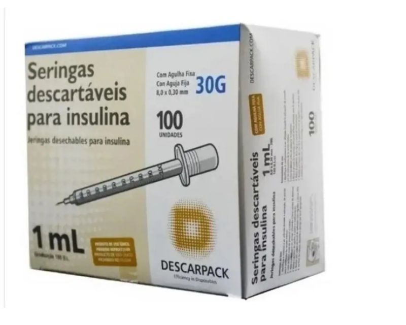 Seringa para Insulina 1ml Ag. Fixa 8X30mm 1 Un Descarpack - Image 2