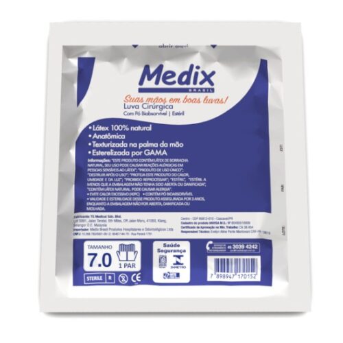 LUVA CIRURGICA ESTERIL COM PO TAMANHO 7.0 - MEDIX