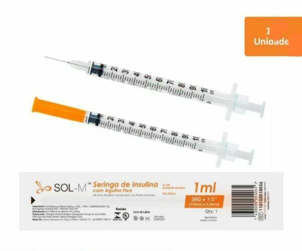 Seringa Insulina Agulha Fixa 1 ml 30G(13 mm X 0.3mm)1 Und- Sol Care