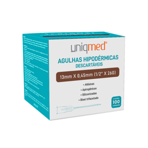 AGULHA HIPODERMICA 13MMX0,45 (1/2"X 26G) CAIXA- C5330-UNIQMED