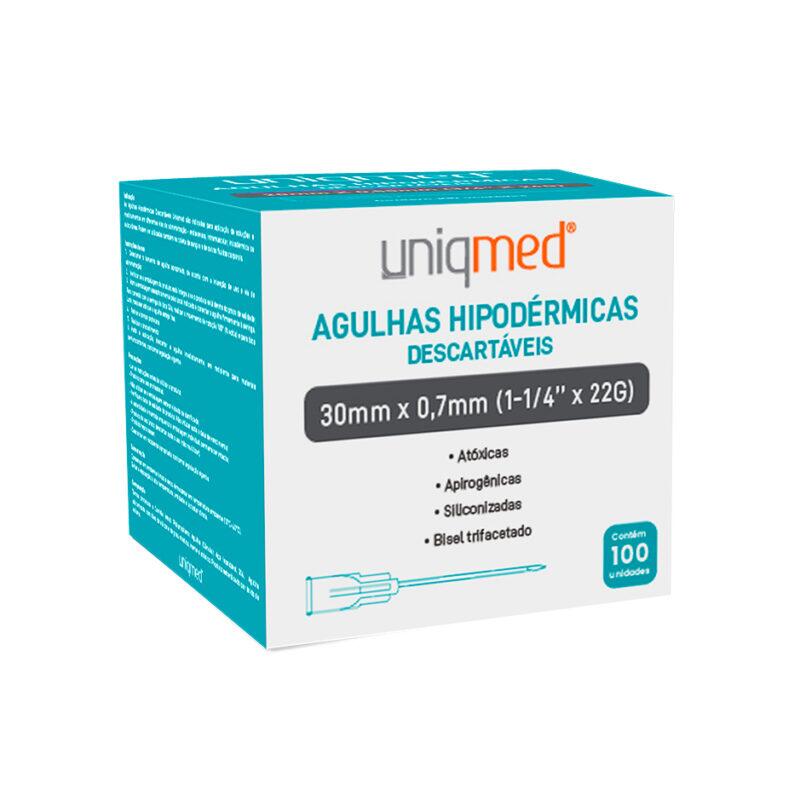 Agulha Hipodérmica 30mmx0,7(1-1/4"x 22G) caixa-C5328- Uniqmed
