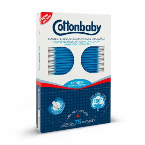 COTONETE COTTONBABY HASTE FLEXIVEL PONTAS DE ALGODAO -75 UNIDADES