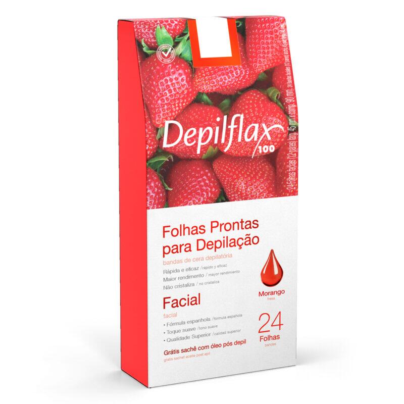 Folhas Prontas Faciais Morango C/ 24 Und 12 pares cx Depilflax