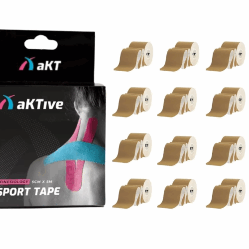 KINESIO BANDAGEM ADESIVA - AKTIVE TAPE BEIGE 5 M X 5 CM KIT 12 UNIDADES
