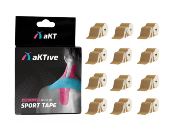 Kinesio Bandagem Adesiva - Aktive Tape Beige 5 m X 5 cm Kit 12 Unidades