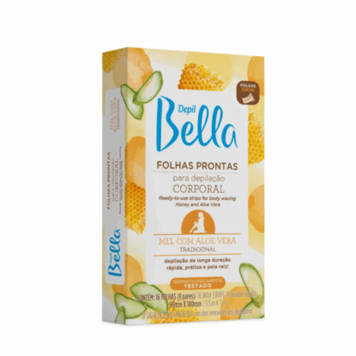 FOLHAS PRONTAS CORPORAL MEL COM ALOE VERA  C/16 UND 8 PARES DEPIL BELLA