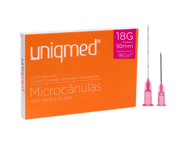 Microcânulas - 18G (1,25 mmx50mm - C/ agulha Auxiliar-12 und-C5950 Uniqmed