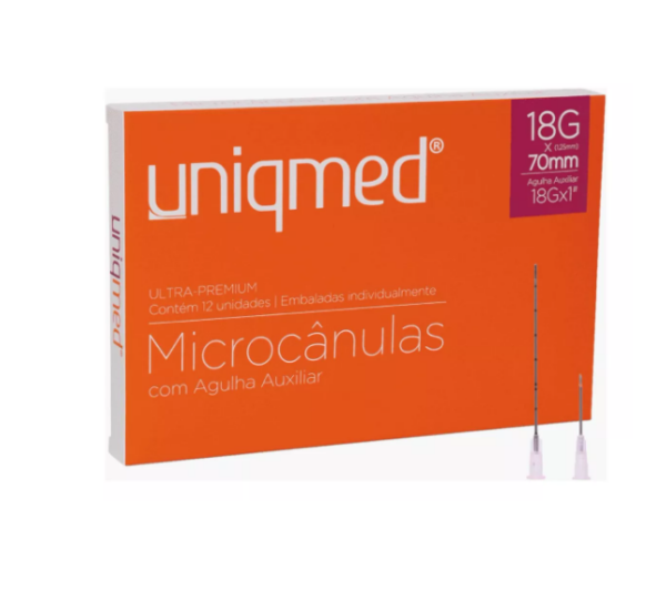 Microcânulas - 18G (1,25 mmx70mm - C/ agulha Auxiliar-12 und-C5950 Uniqmed