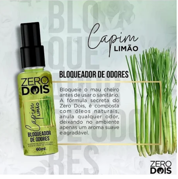 Bloqueador De Odor Sanitário Capim limão 60ml - Zero Dois