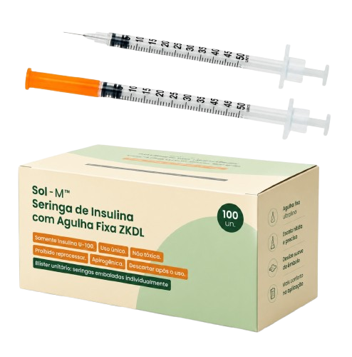 SERINGA INSULINA 0,5ML 6X0,25MM AGULHA FIXA 31G- 100 UNIDADE SOL-M