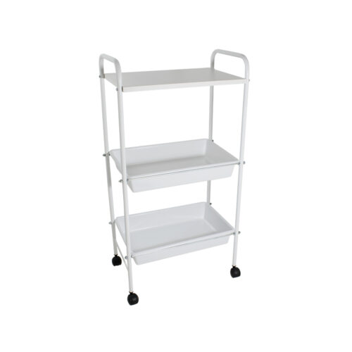 CARRINHO AUXILIAR 1 PRATELEIRA + 2 BANDEJAS BRANCO - SALUS BRASIL