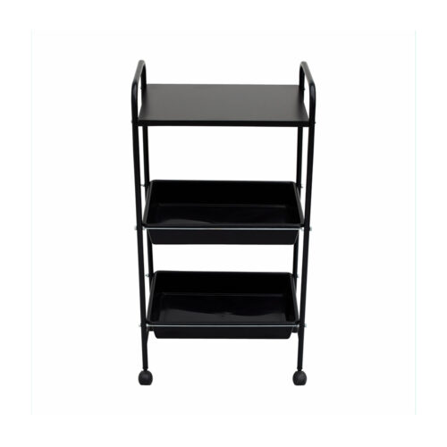 CARRINHO AUXILIAR 1 PRATELEIRA + 2 BANDEJAS PRETO - SALUS BRASIL