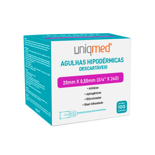 AGULHA HIPODERMICA 20MMX0,55 (3/4"X 24G) CAIXA-C5788- UNIQMED