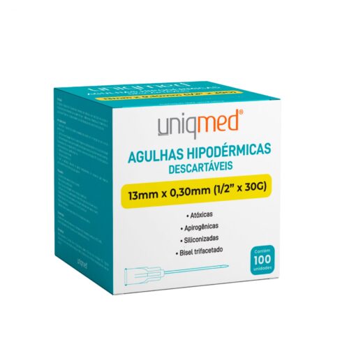 AGULHA HIPODERMICA 0.30X13 CAIXA C/100 30G 1/2 - C5783-UNIQMED