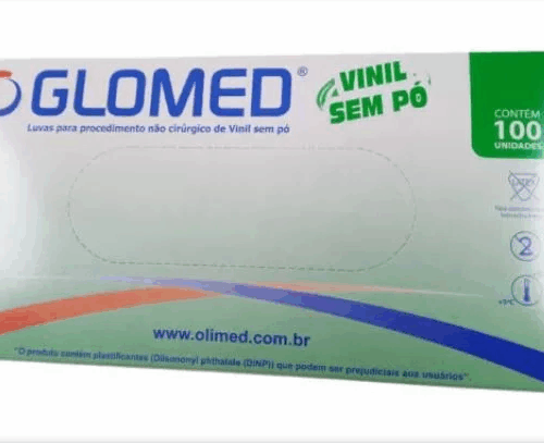 LUVA DE VINIL PROCEDIMENTO SEM PO 100 UNIDADES TAMANHO P GLOMED