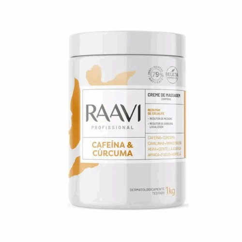 CREME DE MASSAGEM CORPORAL CAFEINA E CURCUMA 1 KG - RAAVI
