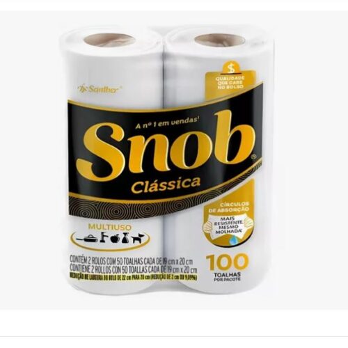 PAPEL TOALHA SNOB FOLHA DUPLA CLÁSSICA PCT. 2X50 =100 TOALHAS