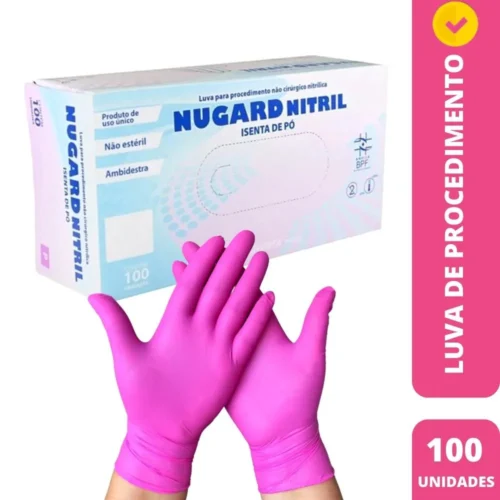 LUVA NITRILICA PROCEDIMENTO SEM PO 100 UNIDS TAMANHO G NUGARD ROSA PINK