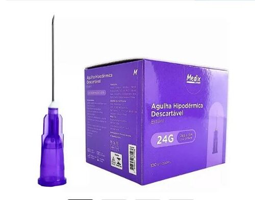 AGULHA HIPODERMICA DESCARTAVEL (20X0,55 3/4) 24G ROXA C/100 MEDIX