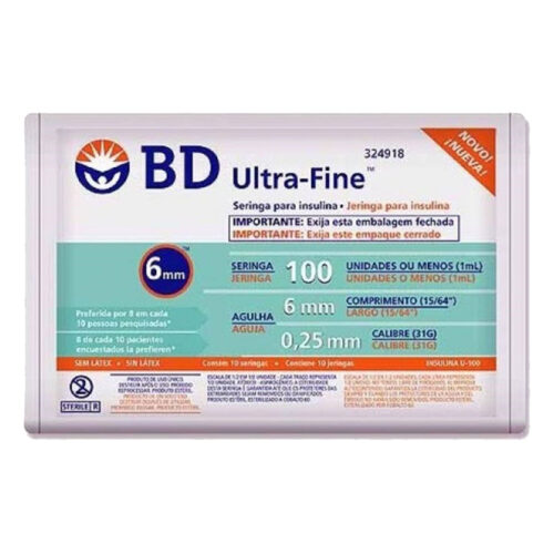 SERINGA DE INSULINA ULTRA FINE 1ML 6X0,25MM 31G PACOTE C/10UN - BD