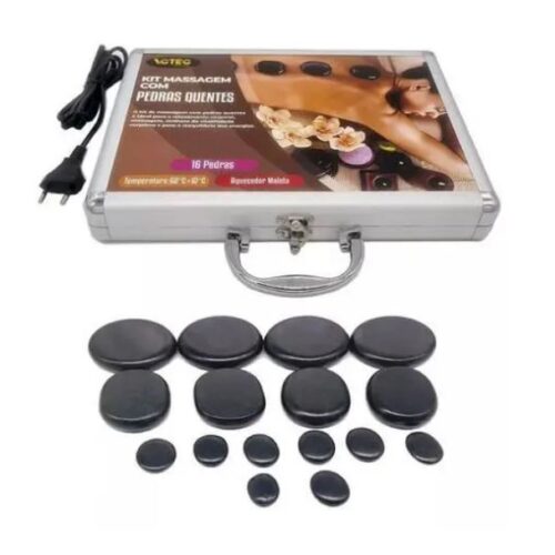 KIT PEDRAS QUENTES THERAPY MASSAGEM 16 UND + MALETA AQUECEDORA 220 VTS VCTEC