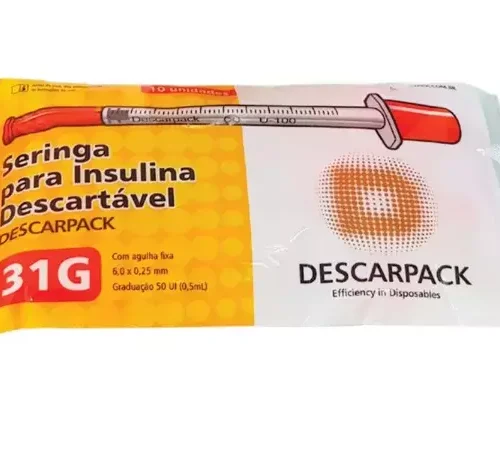 SERINGA INSULINA 0,5ML 6X0,25MM AGULHA FIXA 31G- 10 UNIDADE DESCARPACK