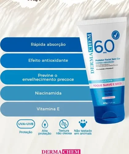 PROTETOR SOLAR FACIAL FPS60 40G DERMACHEM