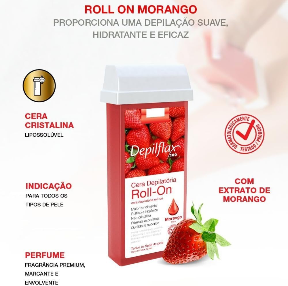 CERA DEPILAÇAO ROLL ON DEPILFLAX MORANGO 100G