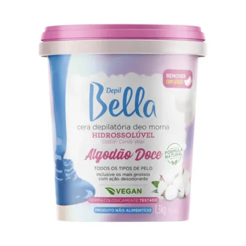 CERA DEPILATORIA HIDROSSOLUVEL ALGODAO DOCE VEGANO 1,300G DEPIL BELLA