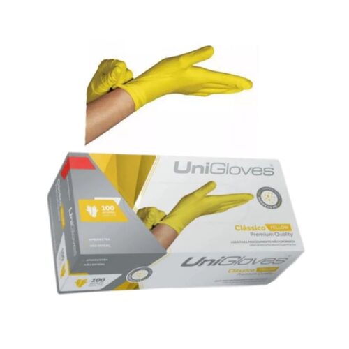 LUVA PROCEDIMENTO CLASSICO YELLOW COM PO 100 UNIDADES- M UNIGLOVES