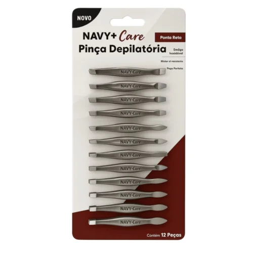 PINÇA PONTA RETA CARTELA C/ 12 -INOX NAVY + CARE