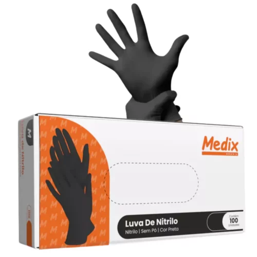 LUVA NITRILICA PRETA  SEM PO 100 UNIDADES  TAMANHO PP- MEDIX