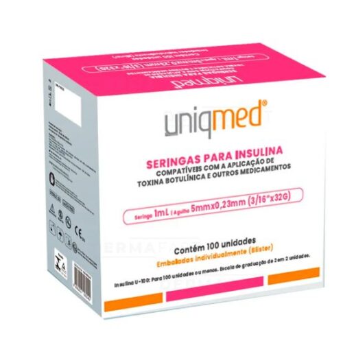 SERINGA INSULINA 1ML AGULHA 5MMX0.23MM -32G (BLISTER) 100 UND CX -UNIQMED