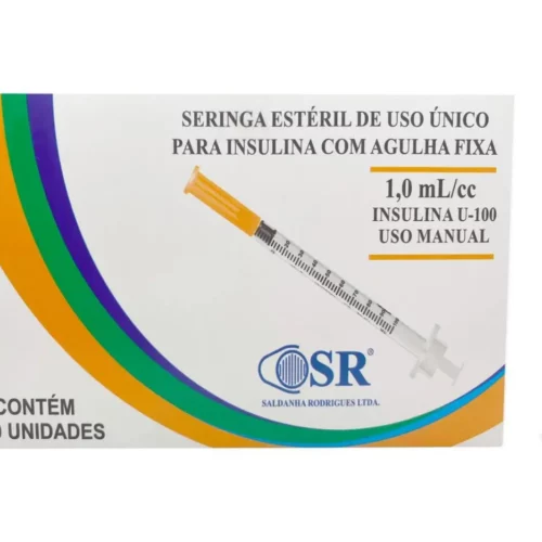 SERINGA INSULINA COM AGULHA FIXA 1,0 ML 6X0,25MM - 100 UNIDADE SR
