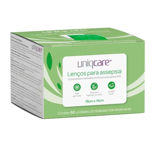 LENÇOS PARA ASSEPSIA UNIQCARE CX 50 UNIDADES - UNIQMED