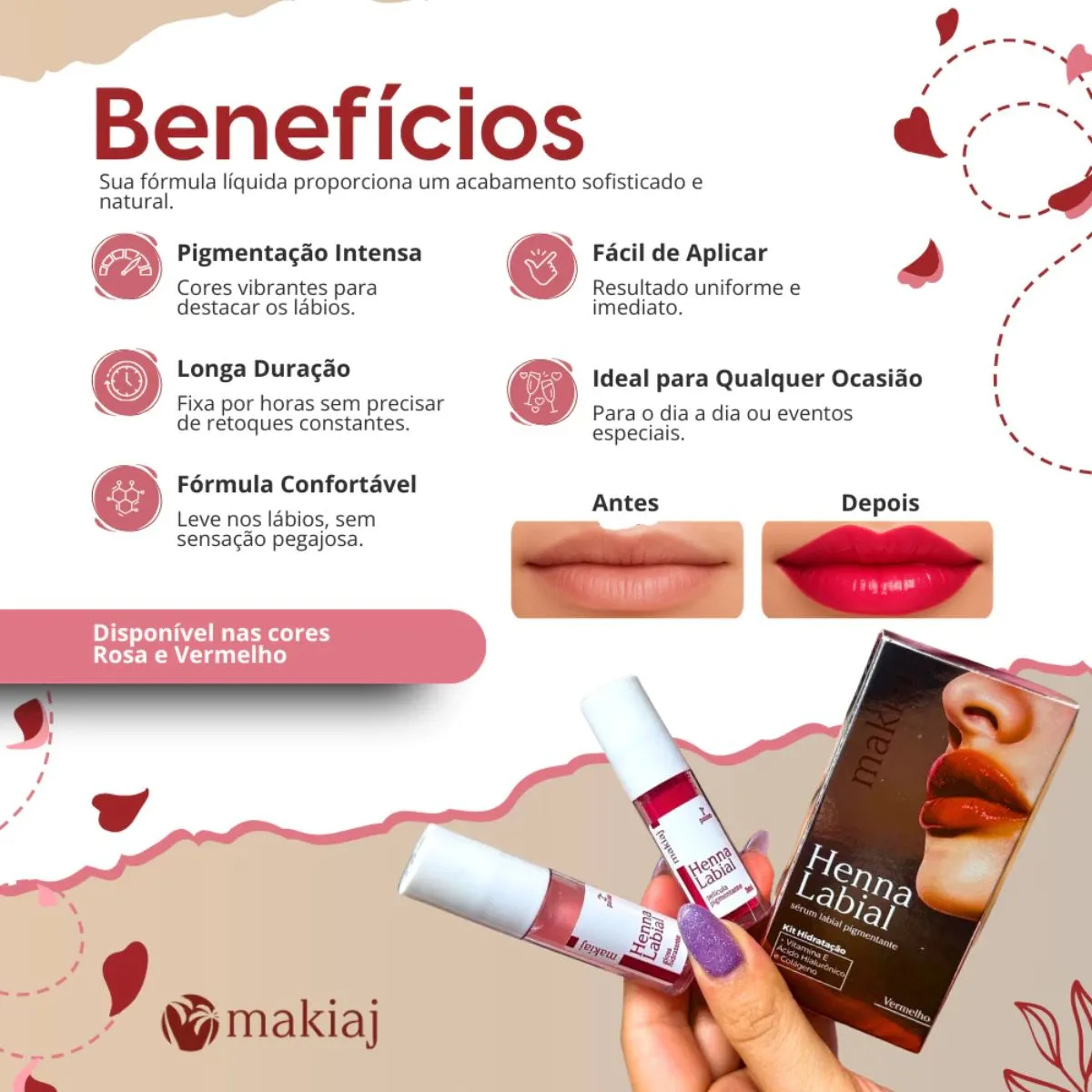 HENNA LABIAL SERUM LABIAL PIGMENTANTE COR:VERMELHO MAKIAJ - Imagem 2