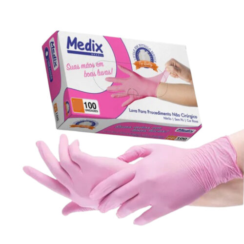 LUVA NITRILICA ROSA BEBE SEM PO 100 UNIDADES  TAMANHO M- MEDIX