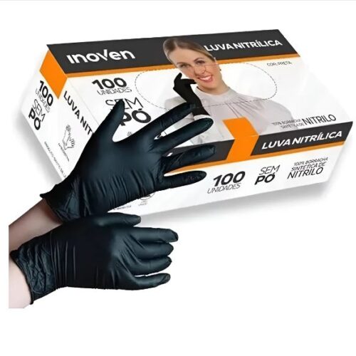 LUVA NITRILICA SEM PO CAIXA C/100 UNIDADES PRETA - INOVEN