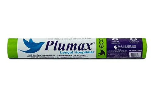 LENÇOL HOSPITALAR PAPEL ECO VERDE (ECOLOGICO) 50 CM X50 M -1 UNID. PLUMAX