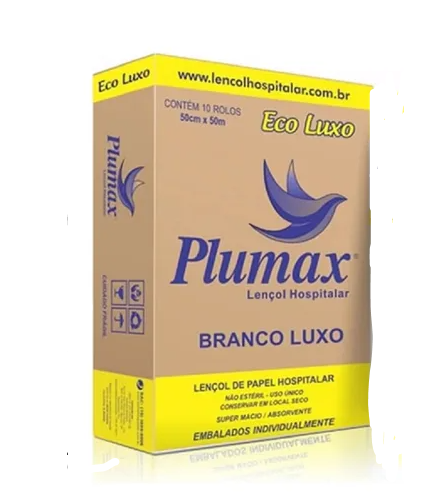 LENÇOL HOSPITALAR PAPEL AMARELO (BRANCO)50CM X 50M 10 UND.- PLUMAX