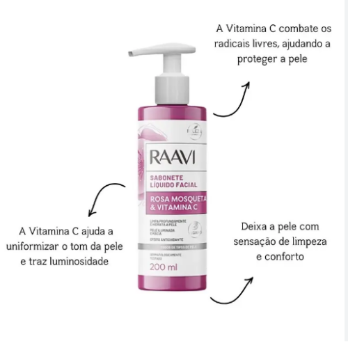 SABONETE FACIAL ROSA MOSQUETA & VITAMINA C 200 ML RAAVI