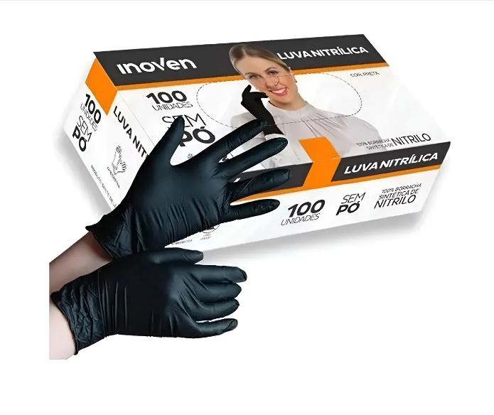 LUVA NITRILICA SEM PO CAIXA C/100 UNIDADES PRETA M - INOVEN - Imagem 2