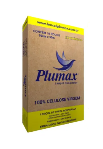 LENÇOL HOSPITALAR PAPEL AMARELO (BRANCO) 70CM X 50M 10 UNIDS.- PLUMAX