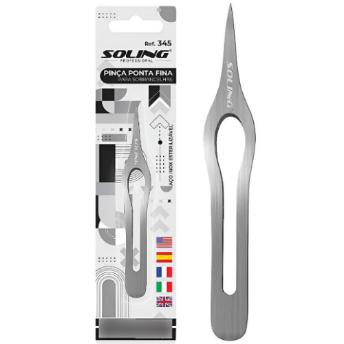 PINÇA PONTA FINA SOBRANCELHAS REF. 345  AÇO INOX - SOLING