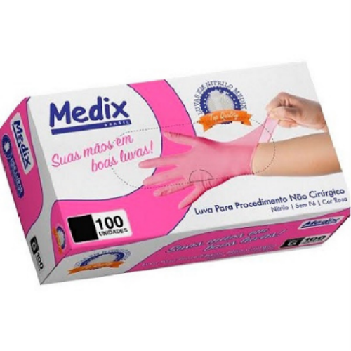 LUVA PROCEDIMENTO NITRILICA ROSA BEBE SEM PO 100 UNIDADES  TAMANHO P- MEDIX