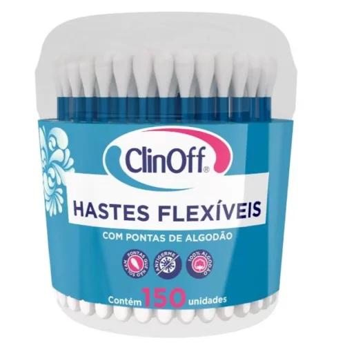 COTONETE HASTE FLEXIVEL PONTAS DE ALGODAO -150 UNIDADES CLINOFF