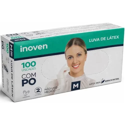 LUVA DE LATEX PROCEDIMENTO C/ PO M 100 UNIDADES INOVEN