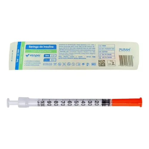 SERINGA INSULINA AGULHA FIXA 1ML 30G 8MMX0,30 - 1 UND.- VENPER - Imagem 2